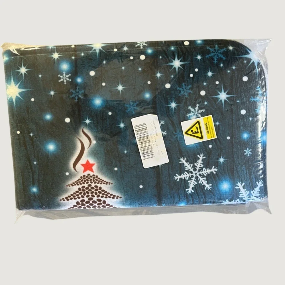 Christmas Bath Mat Coffee Bean Tree Snowflake Winter Decor 15.7 x 23.6 Blue